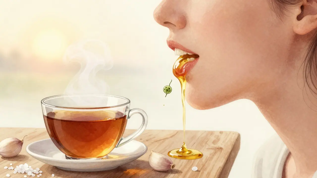 Osoba používá olejové vyplachování s olivovým olejem ráno