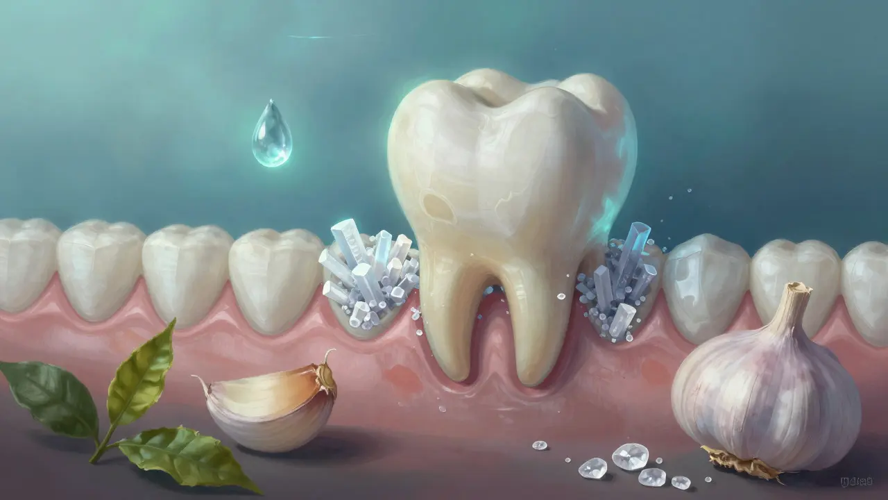 Zub se obnovuje minerály z přírodních prvků jako sůl, česnek a čaj