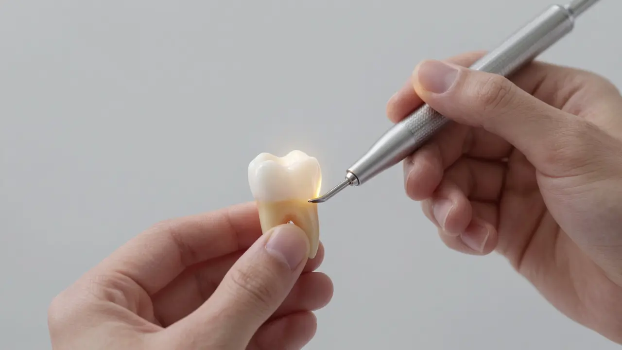 Dental drill removing only the damaged part of a tooth while preserving healthy structure.