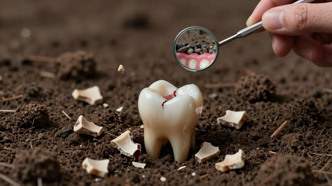 Skrytý zubní kámen pod dásní jako předzvěst ztráty zubu a kosti.