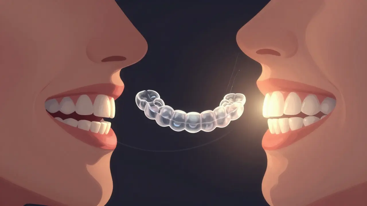 Transformation of crooked teeth into a straight smile through incremental aligner steps.