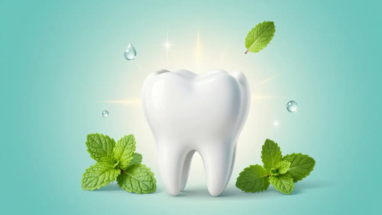 Koncept čistých zdravých zubů s přírodními prvky