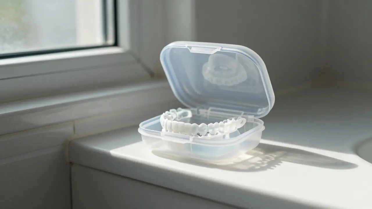 Uzavřené pouzdro s rovnátky mimo přímé sluneční světlo.