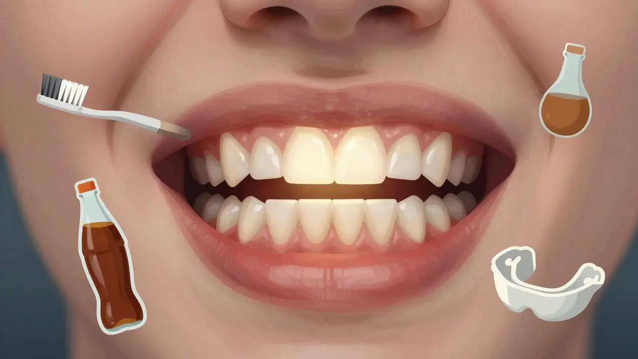 Zubní dásně ustupují a odhalují citlivé kořeny, ale jsou ochraňovány tmelovou vrstvou.