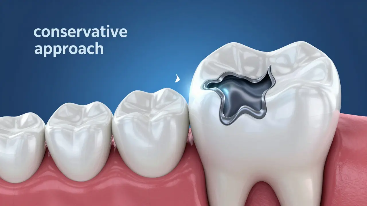 3D vizualizace chemického spojení kompozitní plomby se zubní tkání.