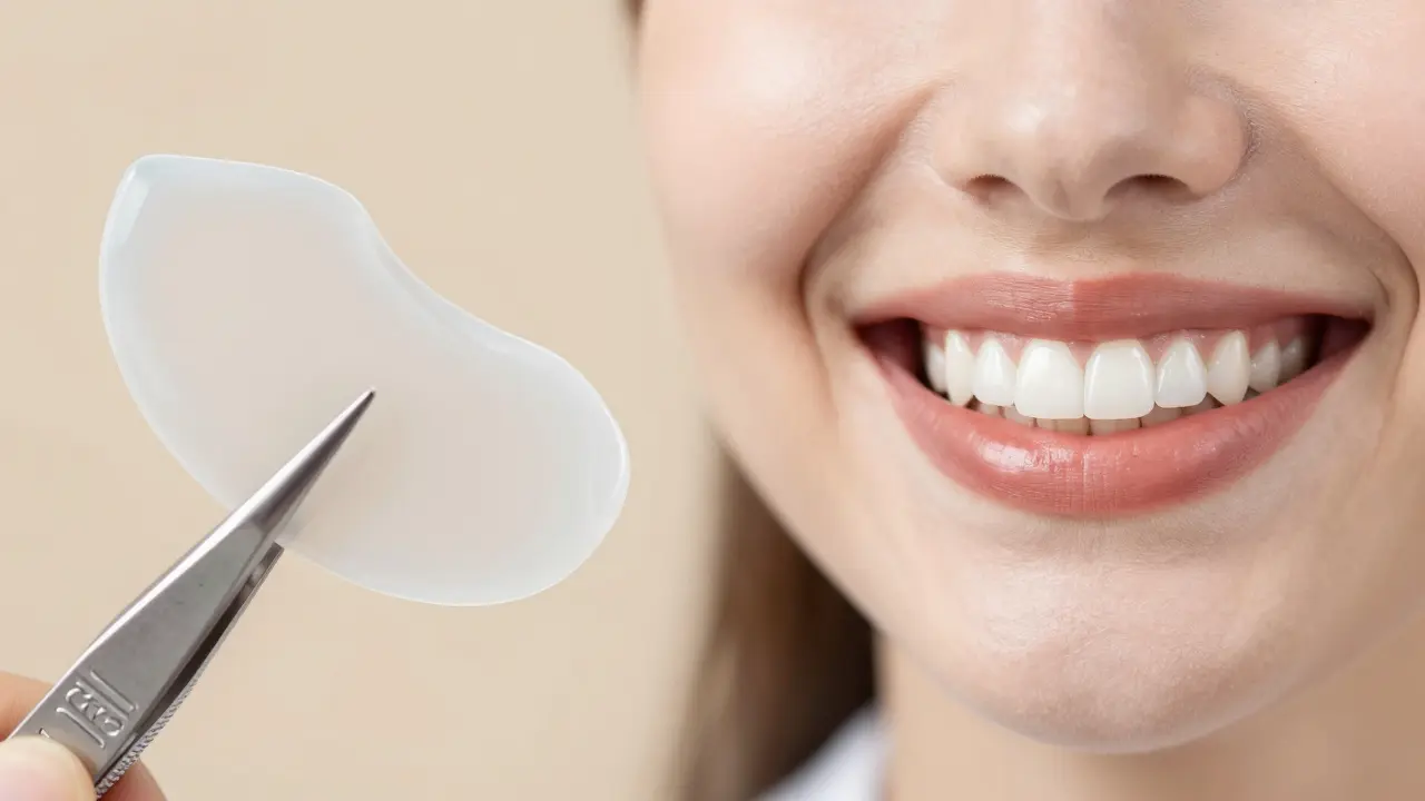 Detail keramické facetky a výsledkem perfektního úsměvu