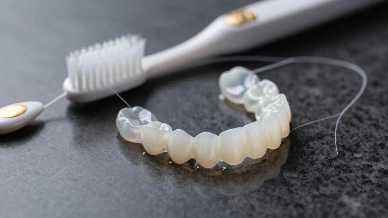 Keramické dýsky s jemným kartáčkem a nití symbolizující dlouhodobou péči.