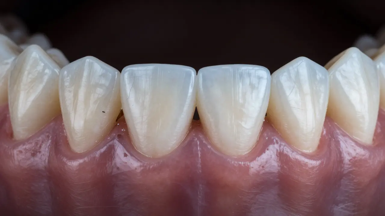 Srovnání zubu před a po aplikaci keramické fazety.