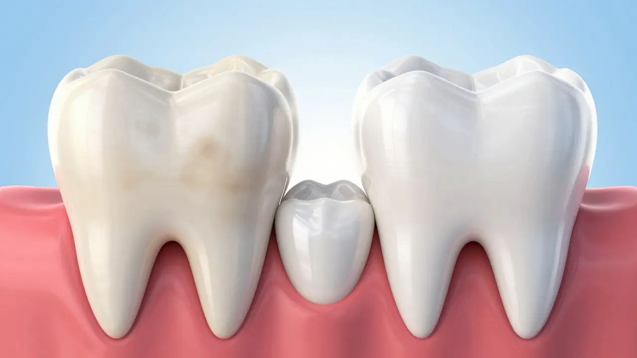 Srovnání zubu s povrchovými skvrnami a vyčištěného, zářivě bílého zubu.