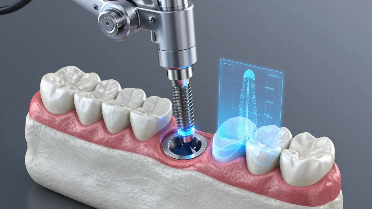 Detailní vizualizace vkládání zubního implantátu do čelisti s technologií CAD/CAM