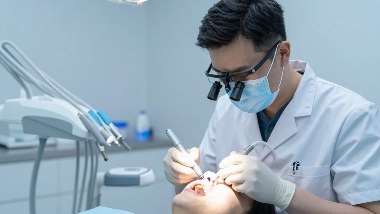 Stomatolog diagnostikuje skrytou prasklinu zubu světlem