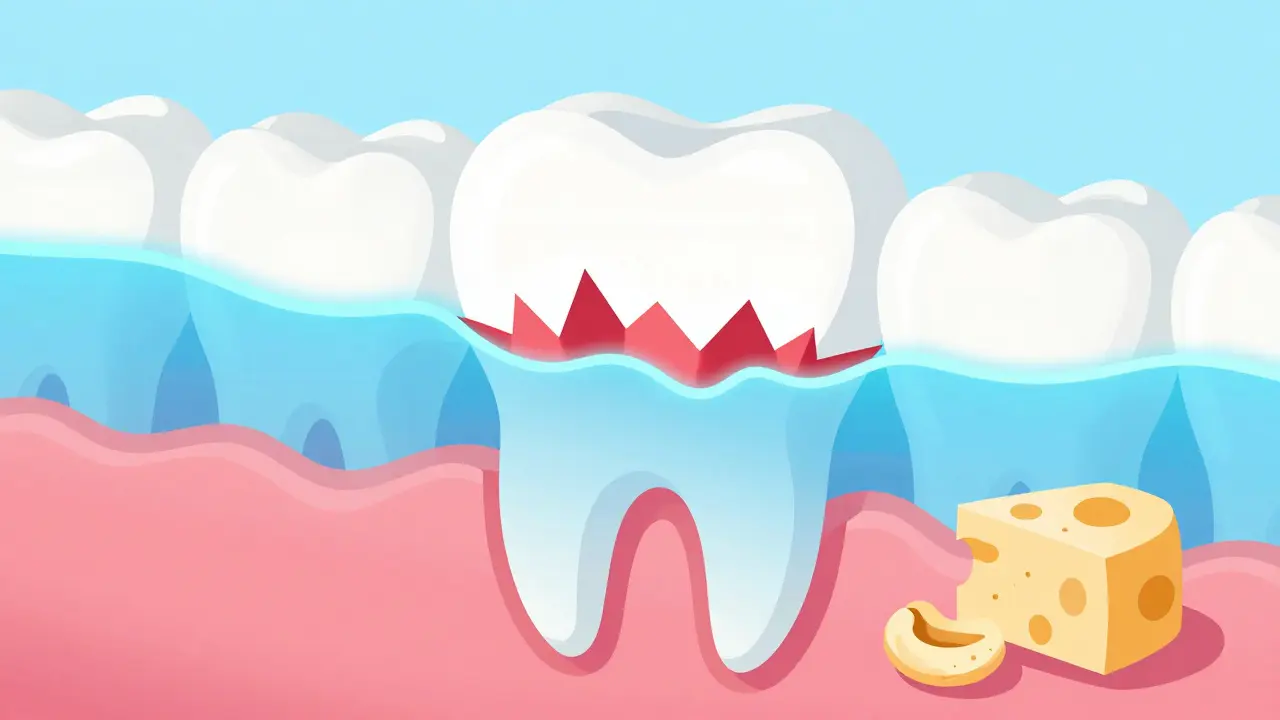 Ilustrace ochrany zubů fluoridem před kyselinami