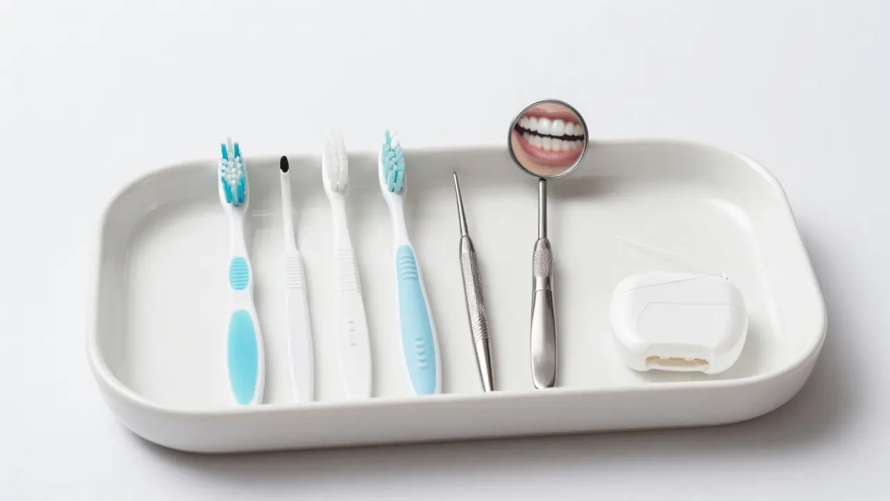 Sada pomůcek pro dentální hygienu včetně mezizubních kartáčků