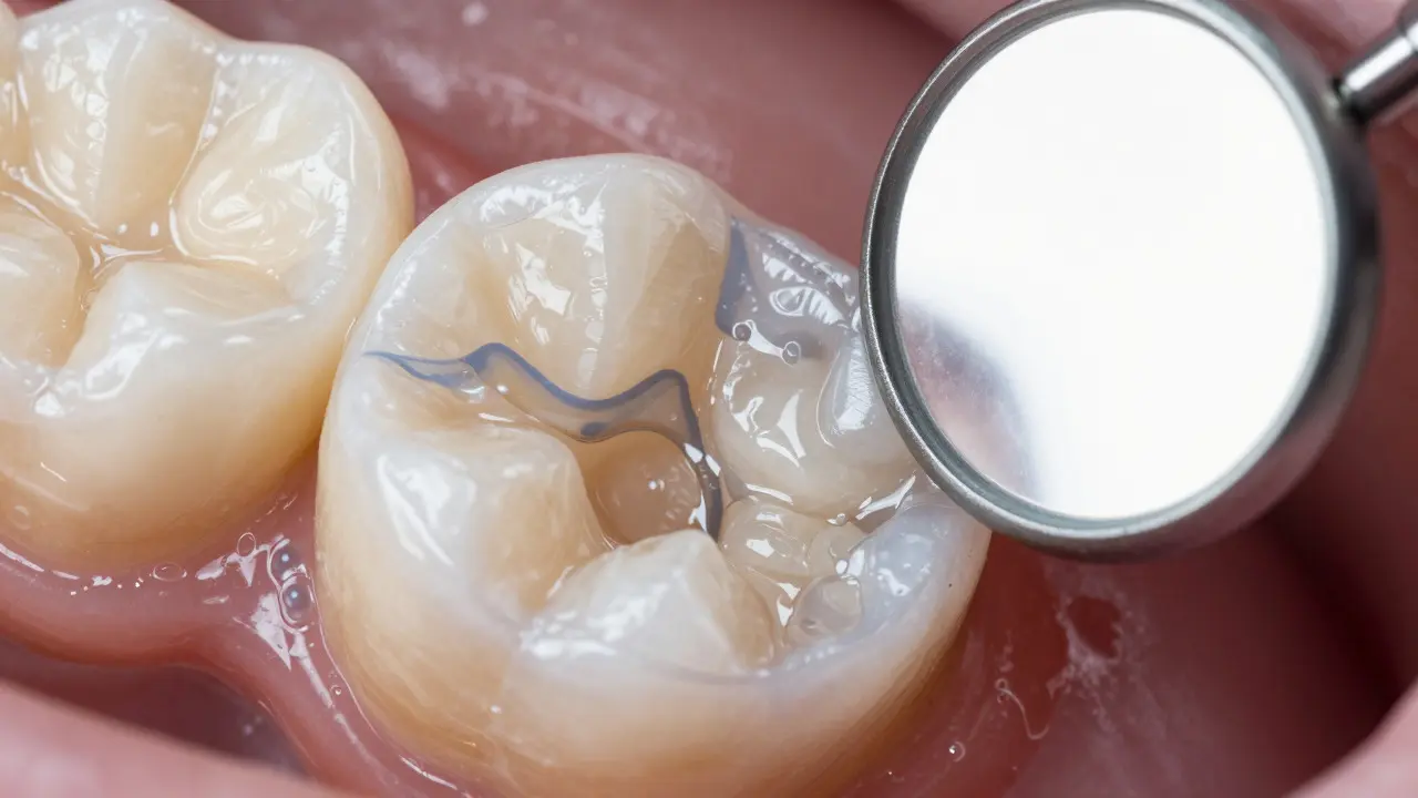 Close-up of a seamless composite filling blending with natural enamel