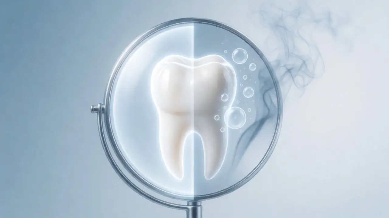 Koncept ochrany zubů před kouřem a kyselinami pomocí fluoridu
