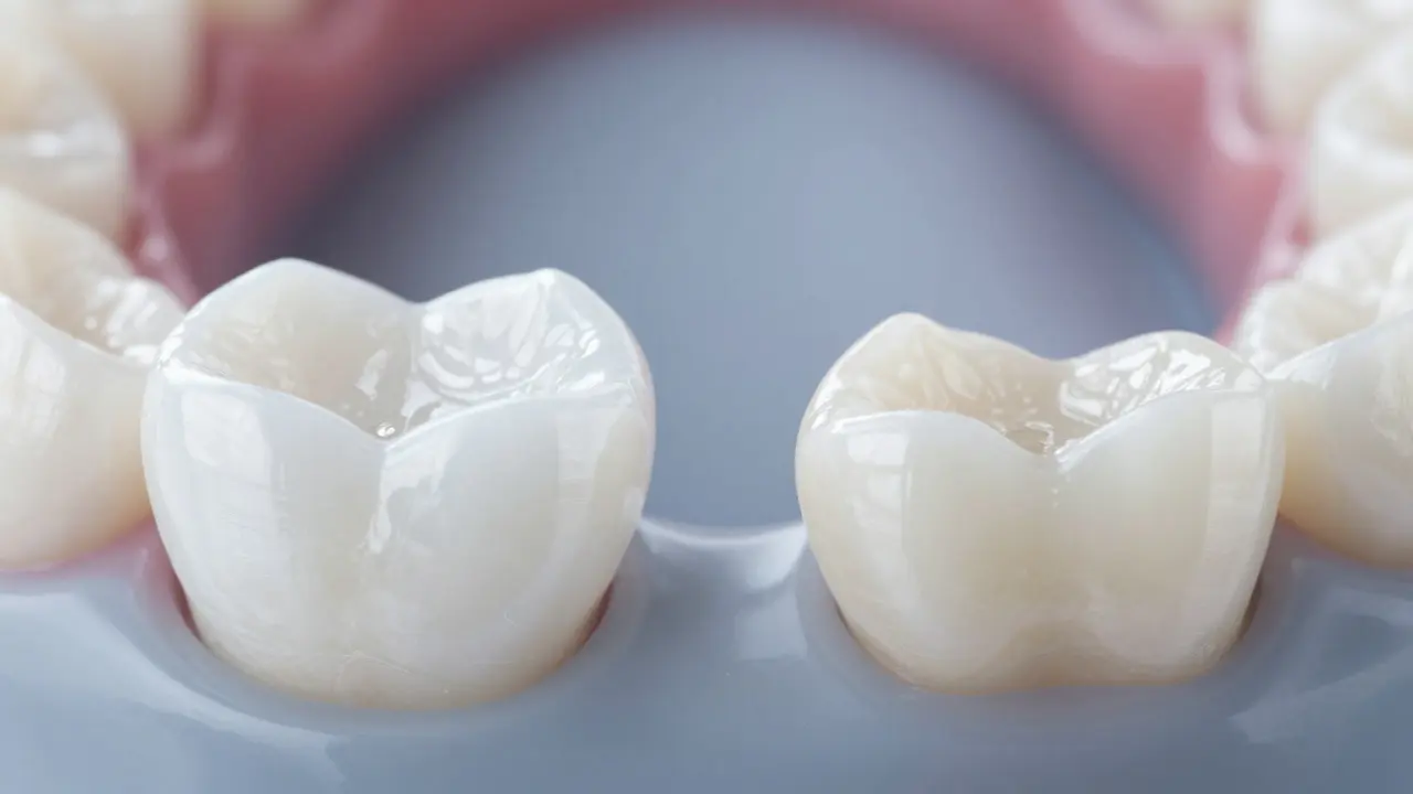 Srovnání materiálu porcelánové korunky a kompozitní fázy