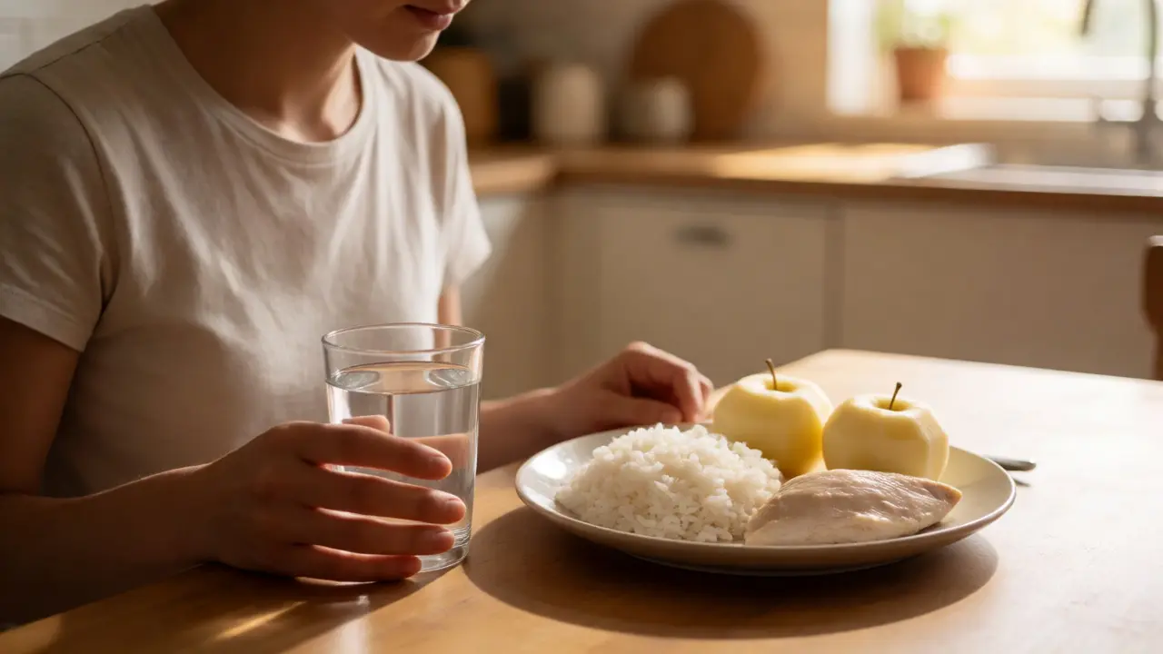 Osoba čeká před jídlem neutrálních potravin a vody po hygieně